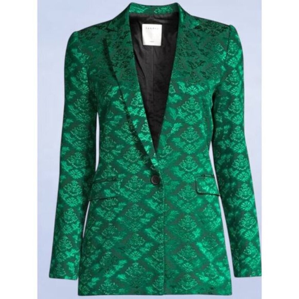 Sandro Floral Jacquard Jacket In Chlorophylle - Size 4